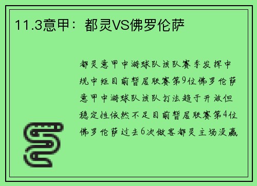 11.3意甲：都灵VS佛罗伦萨