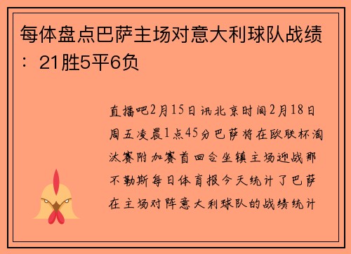 每体盘点巴萨主场对意大利球队战绩：21胜5平6负